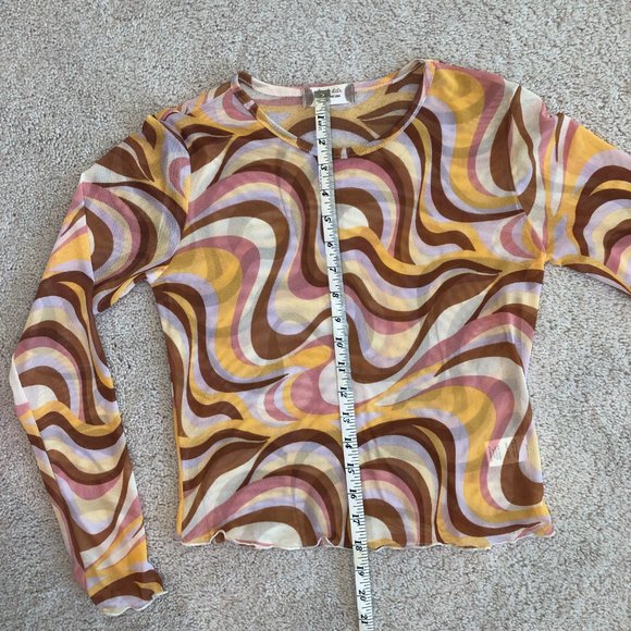 Altar'd State Retro Sheer Long-Sleeve Top Size Small - Picture 6 of 7